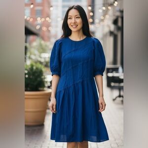 Vtg 80s Joanie Char- size 4-  Dress SILK San Francisco- Nordstrom Blue